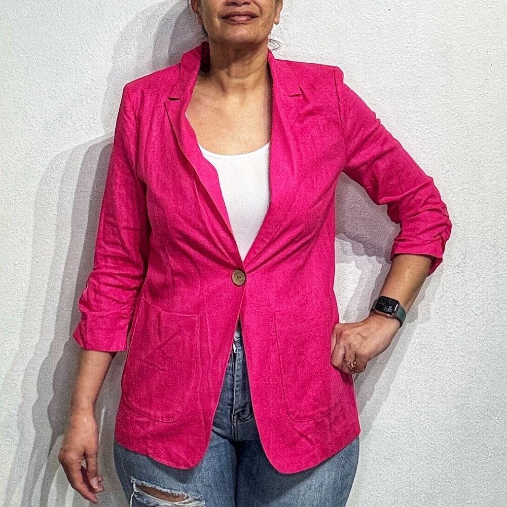 Ellen Tracy Hot Pink Linen Blend Blazer Sz M